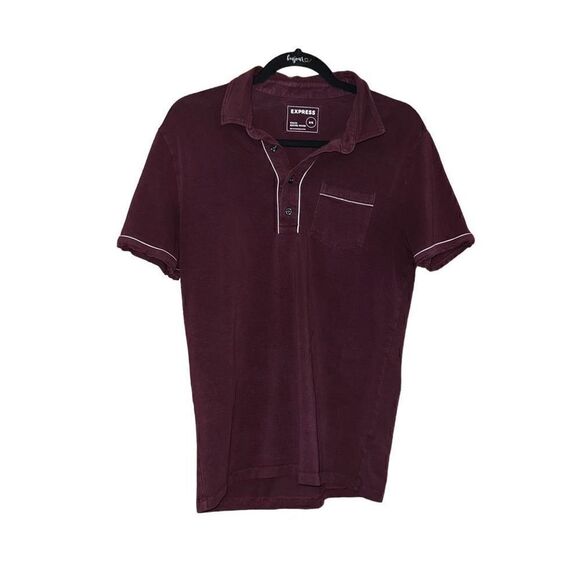 EXPRESS Stretch Moisture Wicking Maroon Short Sleeve Collared Shirt Size M - Picture 1 of 7